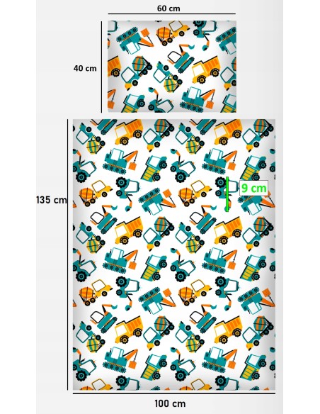 Kołdra i Poduszka dla Dziecka Komplet Całoroczny Koparki
